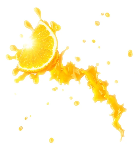 Juice splash with orange and droplets isolated. 3D illustration — Stock Photo, Image