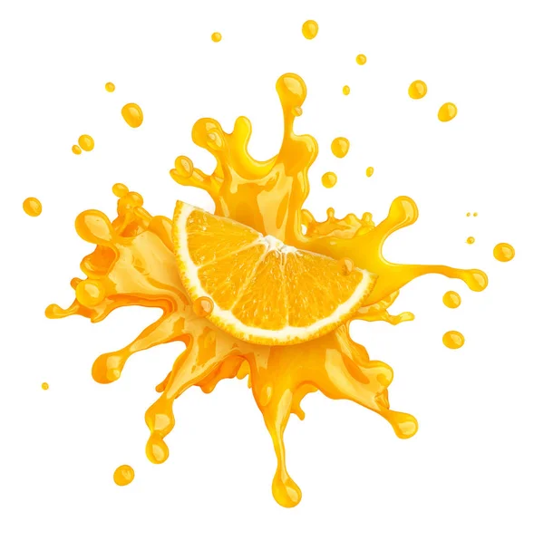 Saft spritzt mit Orangen und Tröpfchen isoliert. 3D-Illustration — Stockfoto