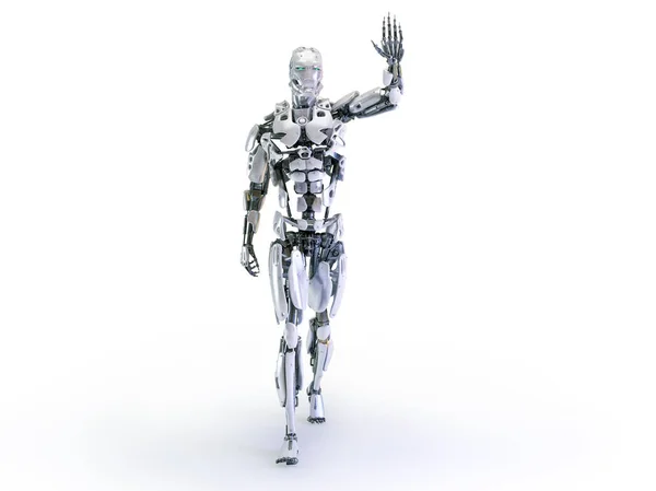 Robot saludando con la mano. Ilustración 3D —  Fotos de Stock