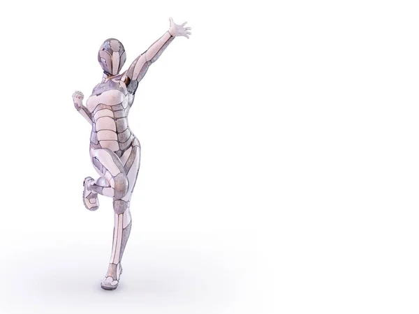 Un robot femenino juguetón extendió los brazos. Concepto de tecnología de inteligencia artificial androide, humanoide o cyborg. Ilustración 3D —  Fotos de Stock