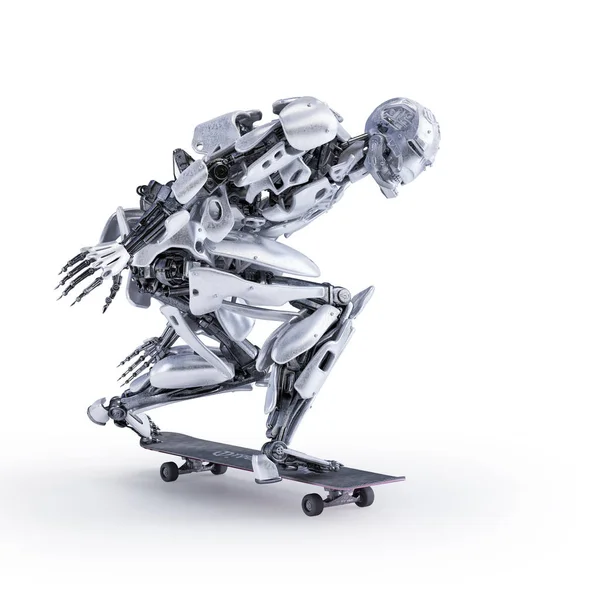 Un monopatín robot, aislado en blanco. Concepto de vida activa. Ilustración 3D —  Fotos de Stock