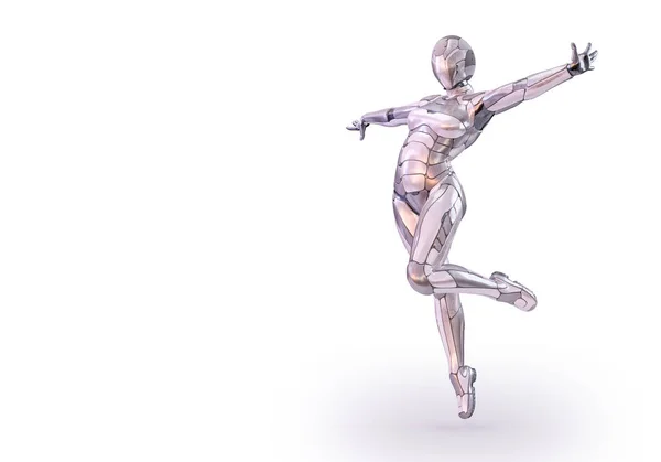 Un robot femenino juguetón extendió los brazos. Concepto de tecnología de inteligencia artificial androide, humanoide o cyborg. Ilustración 3D —  Fotos de Stock