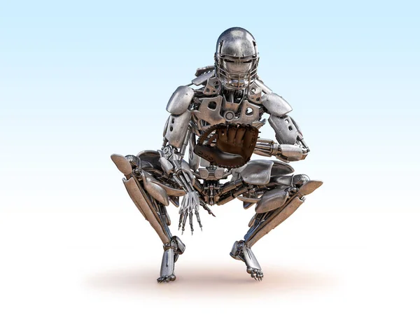Robot receptor jugador de béisbol. Concepto de tecnología de inteligencia artificial robot Cyborg. Ilustración 3D —  Fotos de Stock