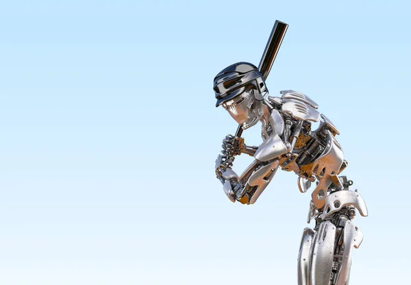 Baseball player robot. Human and cyborg robotic integration concept. Robotic technology 3D illustration