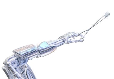Robot cerrah el holding forseps. Gelecekteki Robotik cerrahi kavramı. 3D çizim