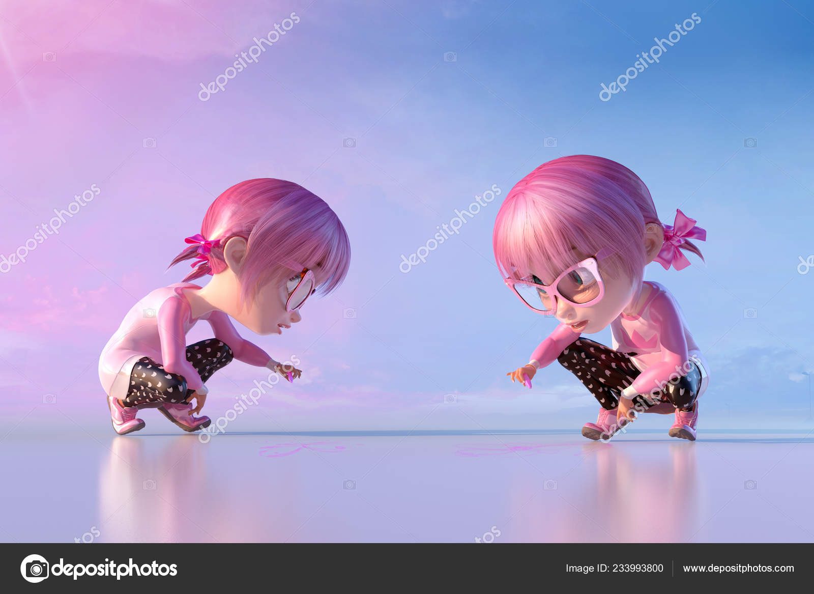 Cute cartoon girl draw with Stock Photo by © 233993800