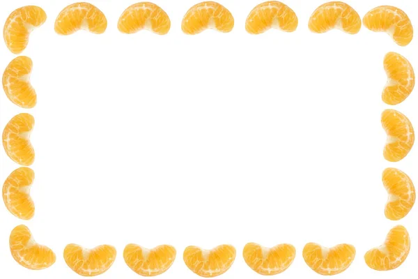 Isolierte Mandarinensegmente Rahmen Auf Weißem Hintergrund — Stockfoto