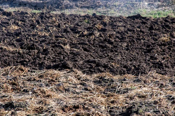 Montón Estiércol Animal Fresco Final Del Arado Preparado Para Plantación — Foto de Stock