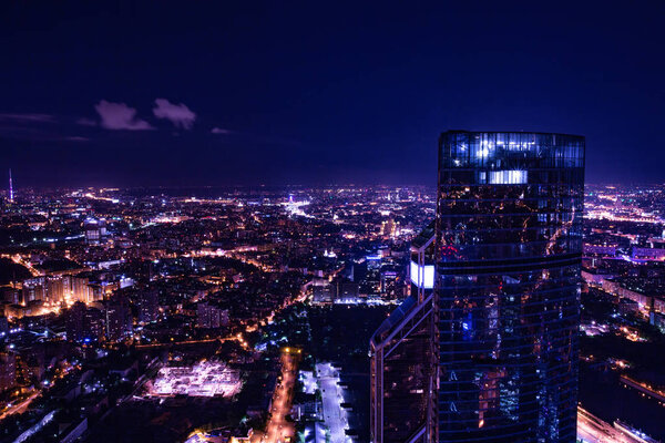 Aerial view cityscape at night. Wallpaper