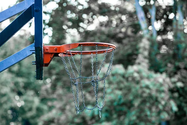 Bild av en basket field goal med träden i bakgrunden. — Stockfoto