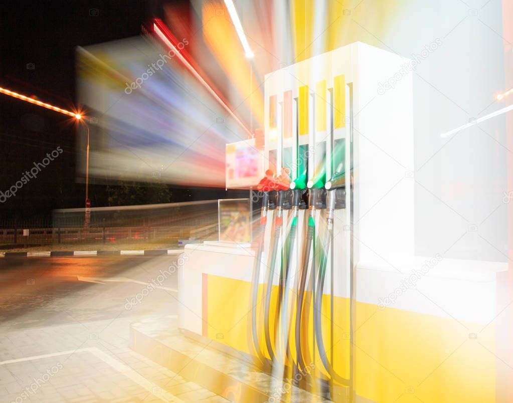 Petrol gas station with night lights
