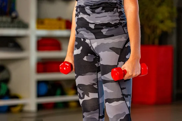 Torso Young Fit Woman Lifting Dumbbells Gym Studio — Stock Photo, Image