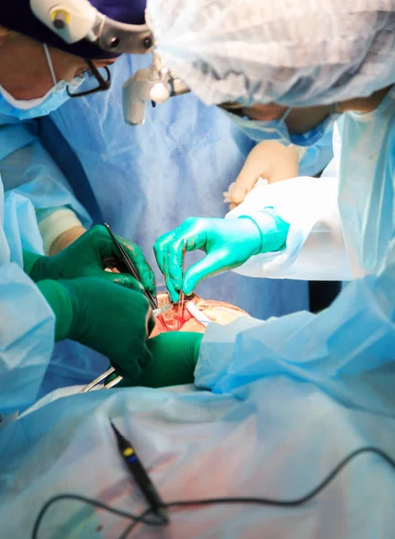 Operation close up. Breast augmentation surgery in the operating room