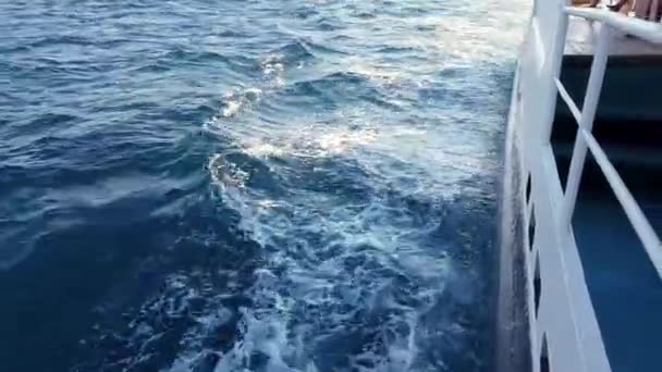 La nave si muove sui mari delle onde. onde divergono dalla barca — Video Stock