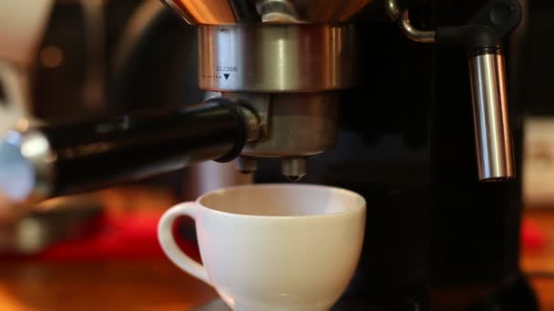 De houder van de koffie in het koffiezetapparaat close-up invoegen — Stockvideo