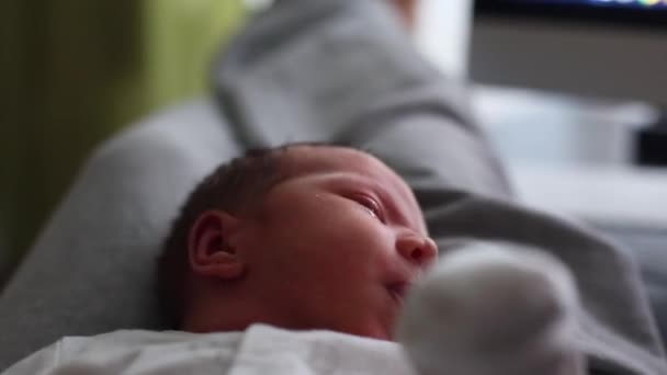 Fermer Parent tenant un nouveau-né. Gros plan Parents satisfaits et bébé — Video