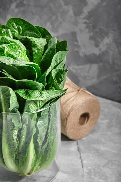 Σαλάτα μαρούλι ή romano, σαλάτα φύλλα μαρούλι θάμνος, πράσινα πέταλα καλλιέργειας, βιταμίνες Ρωμαϊκή σαλάτα, Batavia έννοια μενού. φόντο τροφίμων. αντίγραφο χώρου — Φωτογραφία Αρχείου