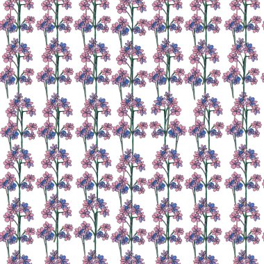 Çiçek süsü. Basit bir çiçek deseni. Küçük mavi çiçekler. Elle çizilmiş 