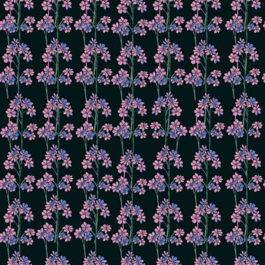 Çiçek süsü. Basit bir çiçek deseni. Küçük mavi çiçekler. Elle çizilmiş 