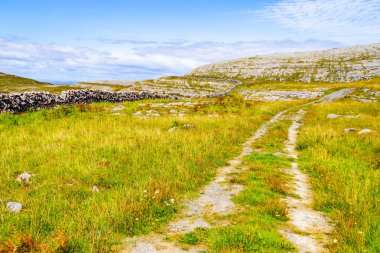 Kayalar ve dağ Burren şekilde üzerinde iz iz, Ballyvaughan, Clare, İrlanda