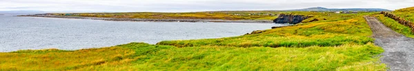 Panorama Del Sentiero Cliffs Moher Con Villaggio Doolin Campi Agricoli — Foto Stock