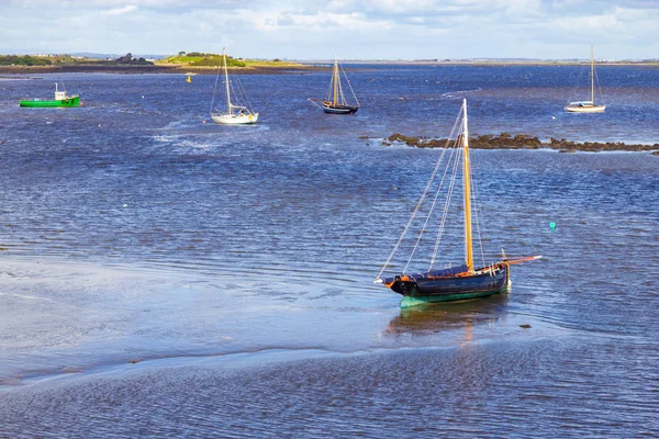 Barche Nella Baia Kinvarra Con Vegetazione Sullo Sfondo Irlanda — Foto Stock