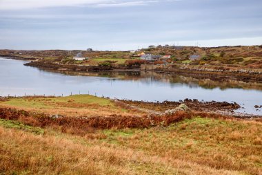 Clifden, Galway, İrlanda bir koyda çevresinde evler