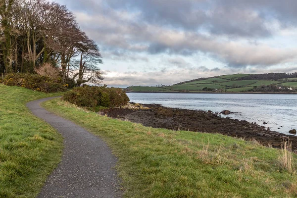 Zonsondergang Strangford Lough Met Wandelpad Boerderijen Achtergrond Noord Ierland Verenigd — Stockfoto