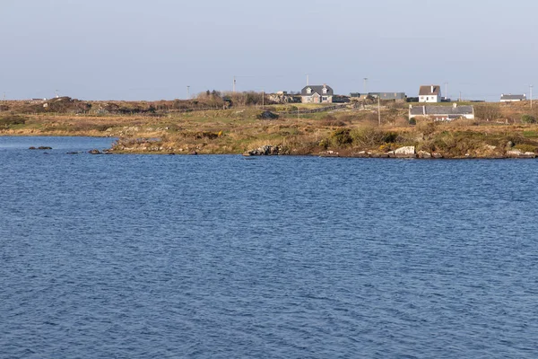 Boerderijen, vegetatie en rotsen rond Clifden Bay — Stockfoto