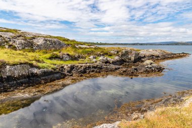 Carraroe kayalar ve bitki örtüsü ile Plaj