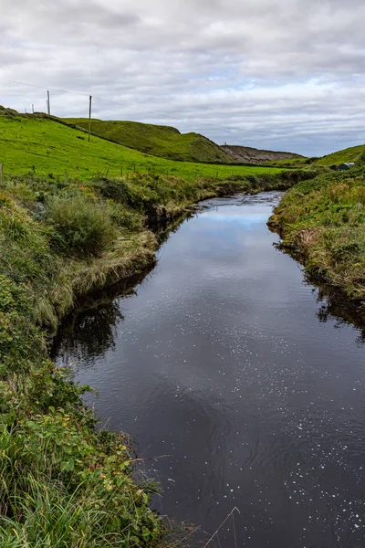 Aille flod med vegetation och moln reflexion — Stockfoto