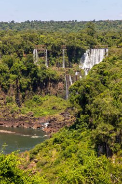 Orman, şelale ve taşlı nehir, Foz do Iguacu, Parana, Brezilya