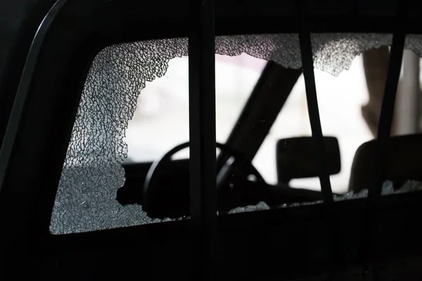 Auto Ongeluk Verbrijzelde Glas Lage Lichte Afbeelding Concept — Stockfoto