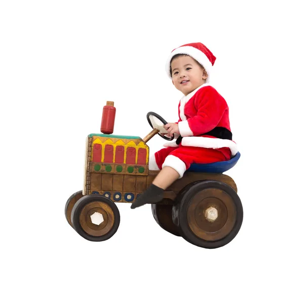 Szczęśliwe Dziecko Azjatycki Chłopiec Śmiechu Zabawy Kostium Boże Narodzenie Santa — Zdjęcie stockowe