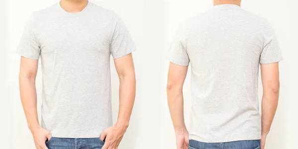 Shirt Γκρι Μπροστά Και Πίσω Mock Πρότυπο Για Σχεδιασμό Εκτύπωσης — Φωτογραφία Αρχείου