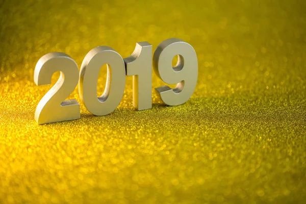 Golden Confetti Text 2019 Happy New Year — Stock Photo, Image