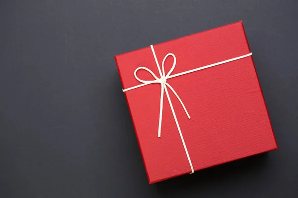 Top View Red Gift Box Black Background Empty Space Text — Stock Photo, Image