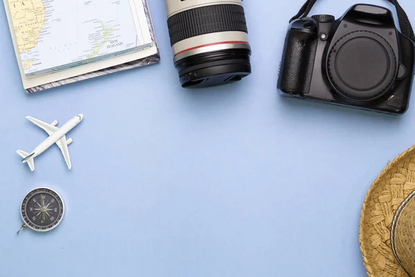 Ansicht Von Reiseaccessoires Mit Leerraum Für Textinformationen Reisereisekonzept — Stockfoto