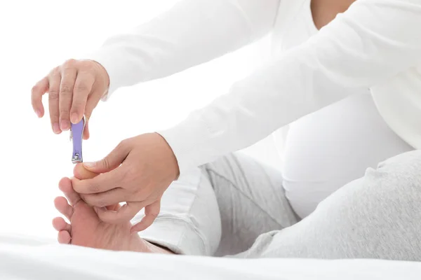 Mulheres Grávidas Cortando Unhas Dos Pés São Manicures Seguro Durante — Fotografia de Stock