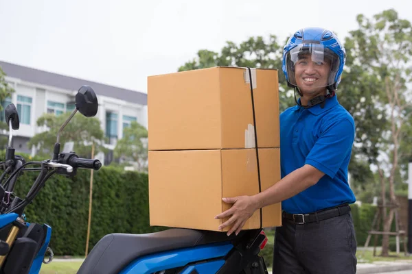 Entrega Rápida Gratuita Del Servicio Motocicleta Del Paseo Del Deliveryman — Foto de Stock