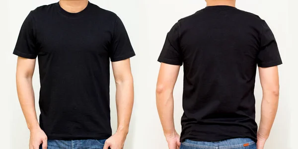 Μαύρο Shirt Μπροστά Και Πίσω Mock Πρότυπο Για Σχεδιασμό Εκτύπωσης — Φωτογραφία Αρχείου