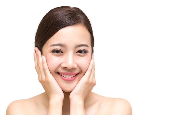 Happy beautiful young Asian woman with clean fresh skin, Girl beauty face care, Facial treatment and cosmetology spa concept — Stock Photo, Image