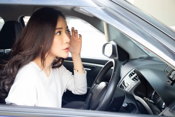 Pretty Asian woman driver makeup in the car