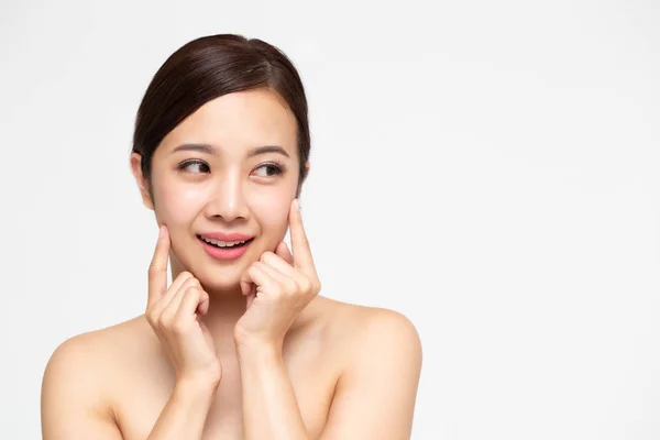 Happy Beautiful Asian Woman Clean Fresh Skin Face Facial Treatment — Stock Photo, Image