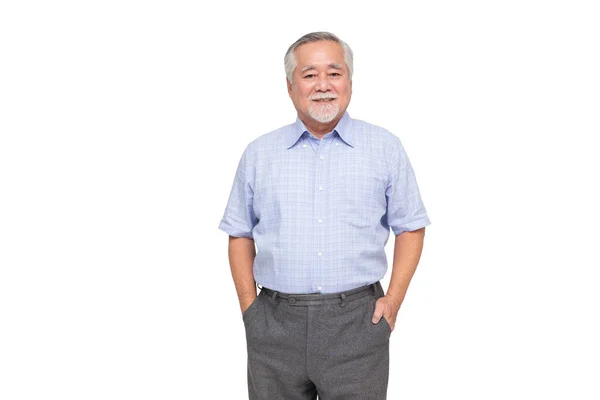 Portrait Senior Asiatique Homme Sourire Isolé Sur Fond Blanc Mature — Photo
