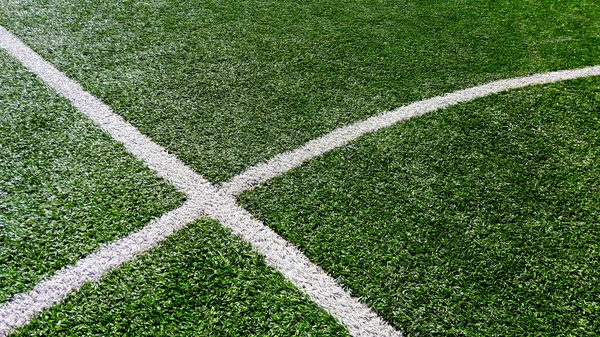 Linee Bianche Intersecanti Sul Campo Erba Verde Campo Calcio — Foto Stock