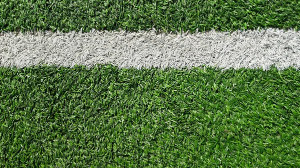 Biały Pasek Zielonym Boisku Piłki Nożnej Góry Widok — Zdjęcie stockowe