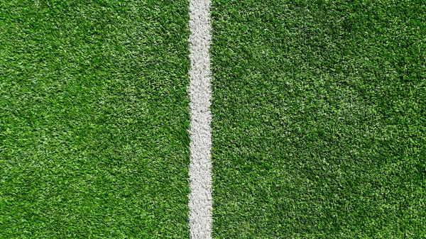Bílý Pruh Zeleném Fotbalovém Hřišti Shora — Stock fotografie