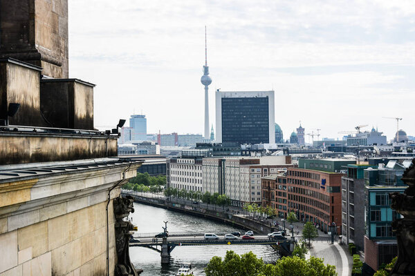 Top View on Spree River and TV Tower Berlin Germany