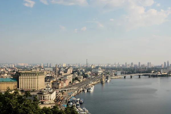 Kiev Ukraina Topputsikt Över Podil District Och Dnipro River — Stockfoto